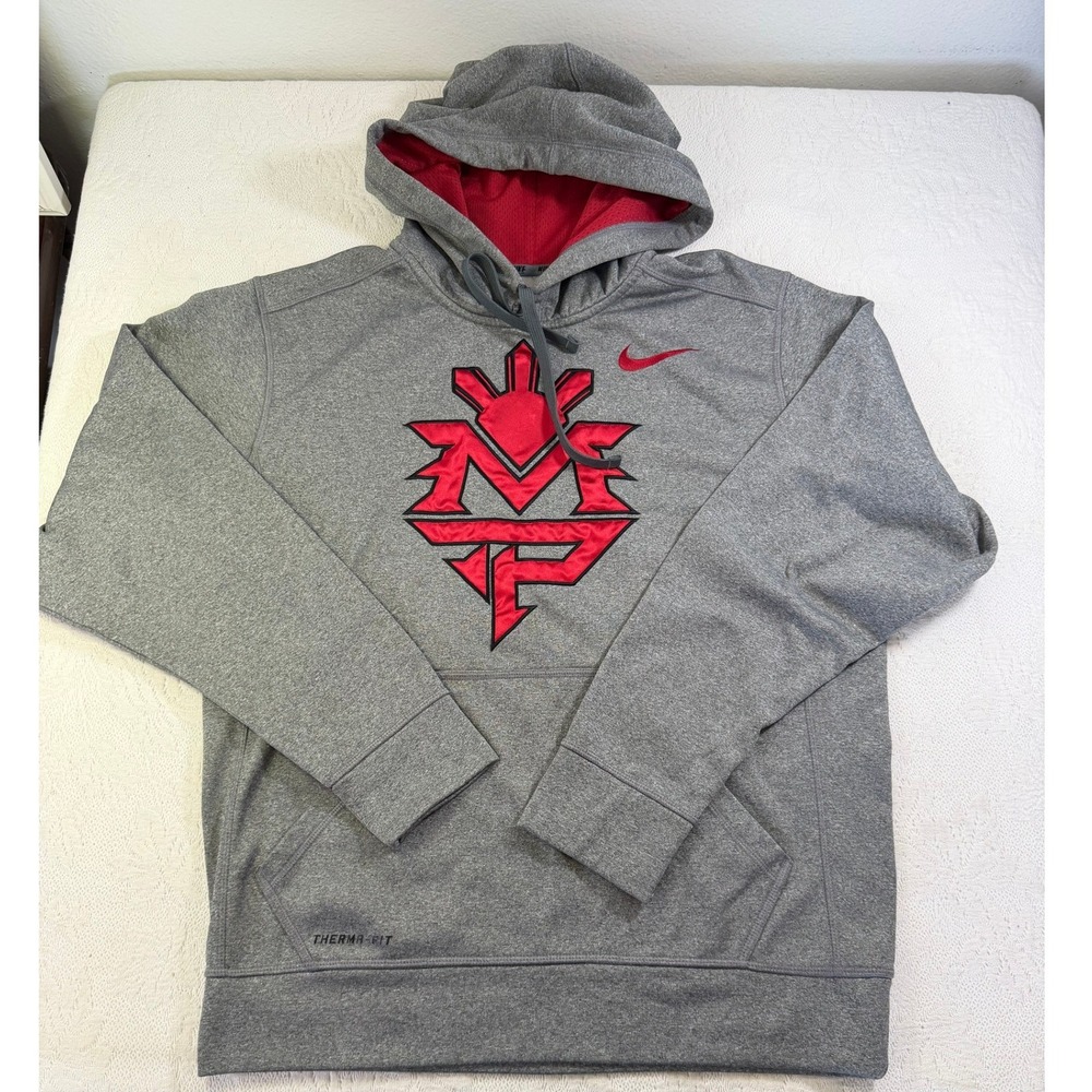 Nike Manny Pacquiao MP Boxing Therma-FIT Hoodie Gray Red 436573-091 Mens Small